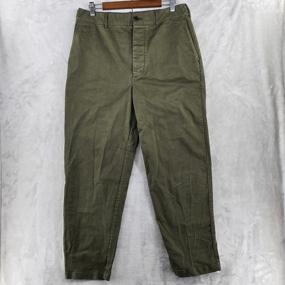 Alex Mill Olive Green Cropped Pants High Waist‎ Military Trousers Size 14 - Picture 1 of 11